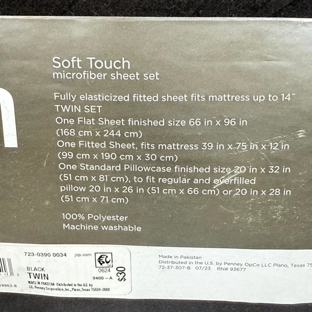 Home Expressions Soft Touch Twin Sheet Set Black Microfiber 3 Piece Set New